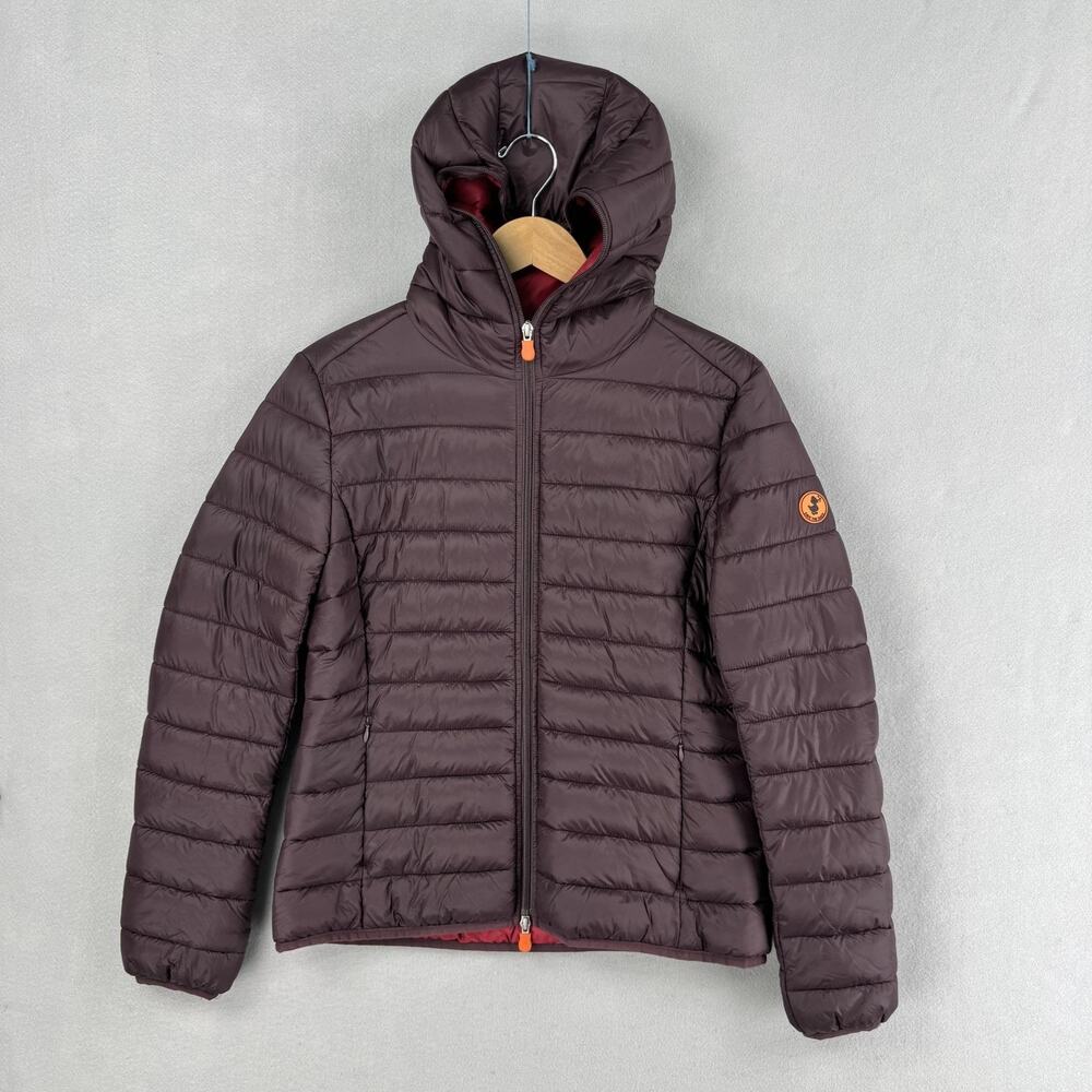 Save The Duck Jacket Womens L Purple Puffer Hooded Ultra Light Plumtech Winter